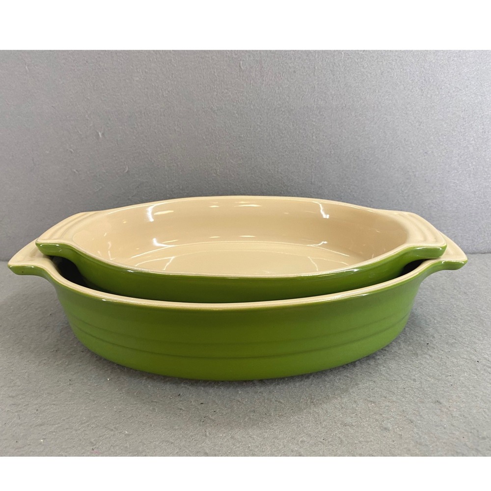 Le Creuset Palm Green Stoneware Oval Baking Dish Set 2 Piece 14-22 Gratin